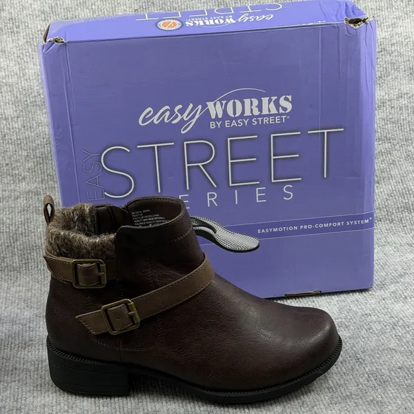 Easy Street Size-8WW Women's Kourt Slip Resistant Ankle Boots Brown - Image 3