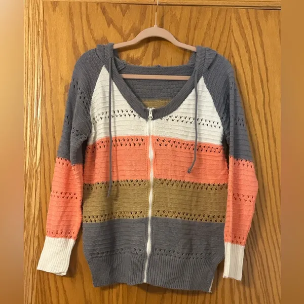 Striped Knit Zip-Up Hoodie - NWOT - Size M - Image 2