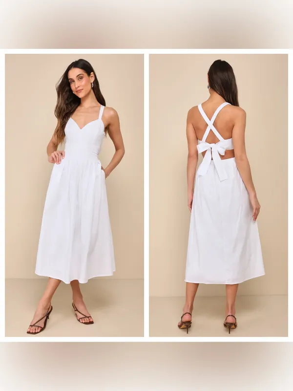 Lulu's Strolling Sicily White Pleated Backless Midi Dress With Pockets - Image 2