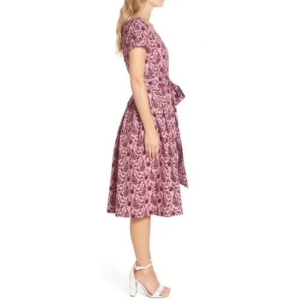 GAL MEETS GLAM Hallie Dress Paisley Floral Pink Purple Box Pleats Pockets Size 8 - Image 5