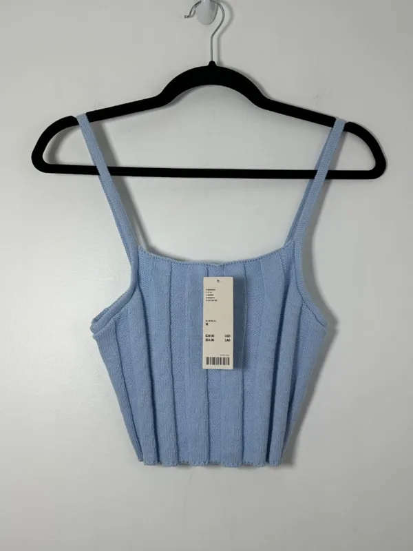 NEW Urban Outfitters Size Medium Ribbed Knit Blue Camisole Crop Top Summer - Image 2