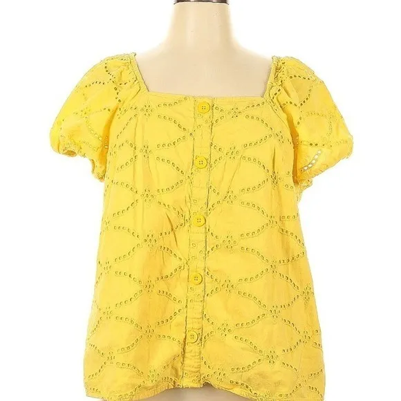 Lane Bryant 16 Eyelet Blouse Bright Yellow Cotton - Image 2
