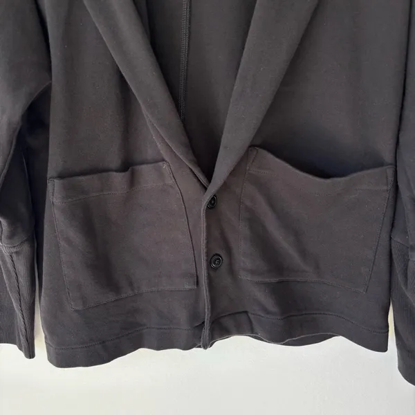 Pact Organic Cotton Airplane Relaxed Blazer Sweater Black Button Front Comfort - Image 8