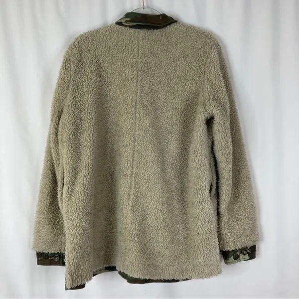 Free People Tan Camouflage Sherpa Jacket Toggle Button Cotton Womens Small - Image 9