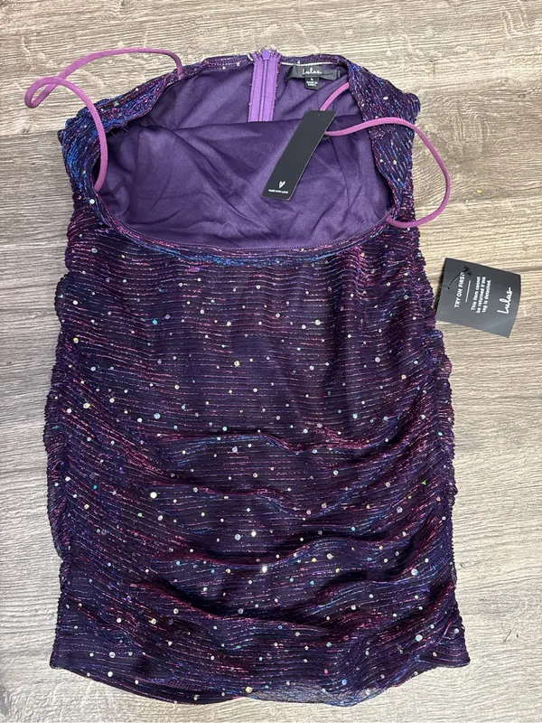 Lulus Purple Metallic Rhinestone Bodycon Mini Dress Size L NWT - Image 7