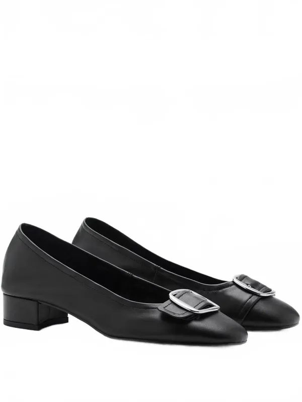 Mango Buckle Leather Shoes Block Heel NIB Black Size US 6.5 / EU 37 - Image 3