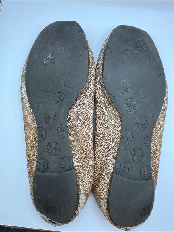 Tory Burch Reva Stingray Ballet Flats Bronze Brown Logo Flats Size 10 *PROJECT - Image 8