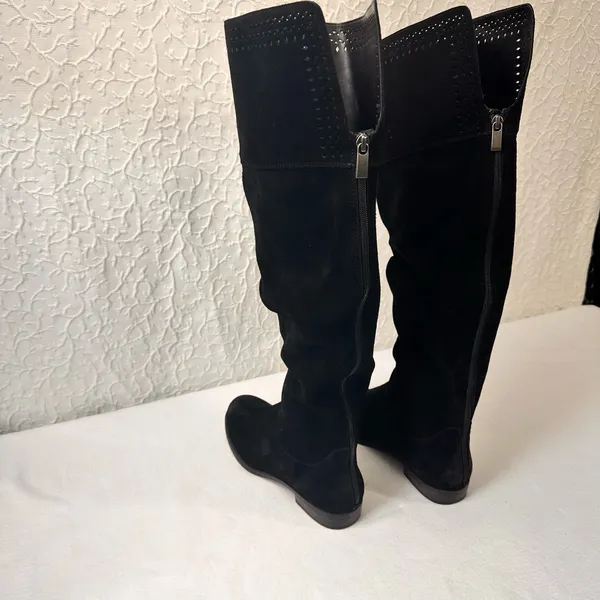 Genuine 1976 Leather Boots Knee Hight Shoes Back Zip Black Suede Riding Boots - Image 9