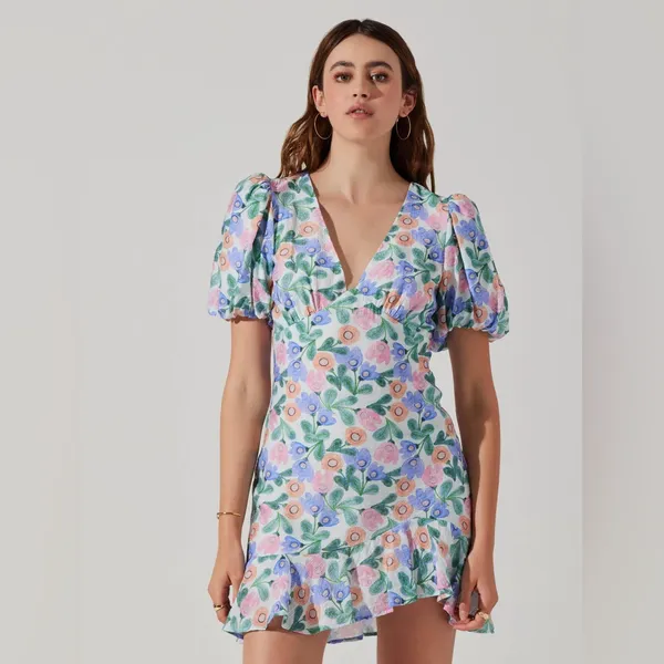 NWT Astr The Label Floral Puff Sleeve Cutout Dress L - Image 2