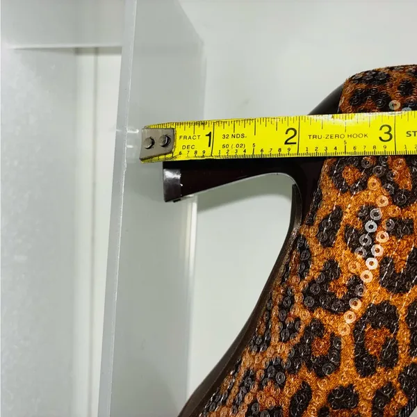 Brown Leopard Print Sequins Heels with Sculptural Curved Heel - Image 11