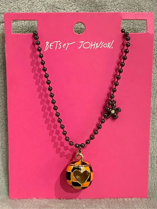 Betsey Johnson NWT Halloween Pumpkin Heart Ball Chain Necklace Orange 16” + 3” - Image 2