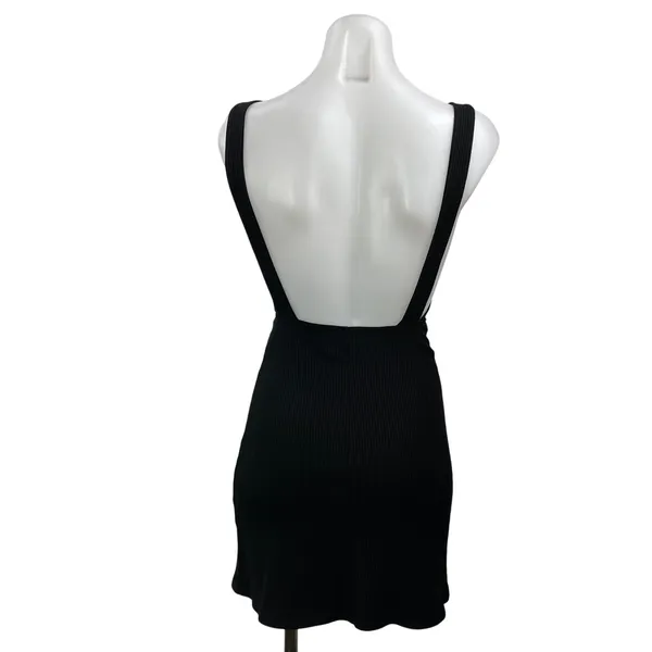 Reformation Black Ribbed Knit Sleeveless Square Neck Open Back Mini Dress Sz XS - Image 3