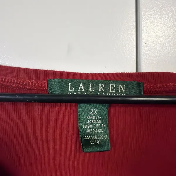 Lauren Ralph Lauren V-Neck Top Women 2X Red Long Sleeve Cotton T-Shirt - Image 3