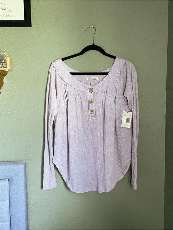 New Free People We the Free Must Have Henley Waffle Thermal Top Size XS Lilac - Image 3