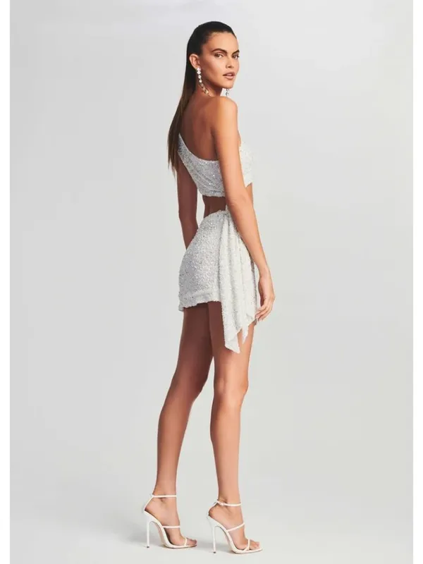 Retrofête Ezra Sequin Silk Mini Skirt White Womens Size Medium - Image 3