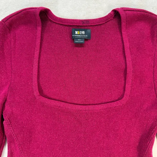 Maeve Anthropologie Top Bell Sleeve Square Neck Metallic Knit Blouse‎ Small - Image 2