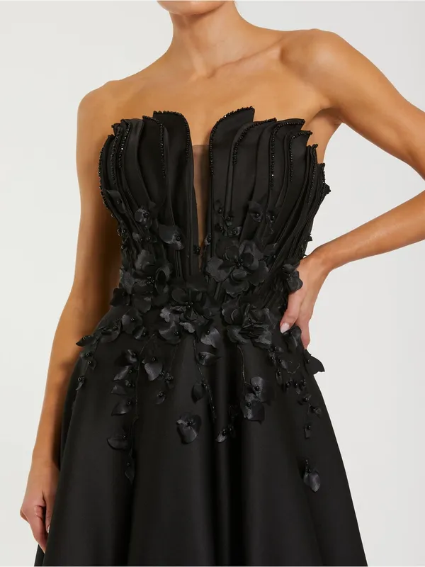 Mac Duggal 37134 Black Strapless Floral Embellished Gown sz 8 - Image 2