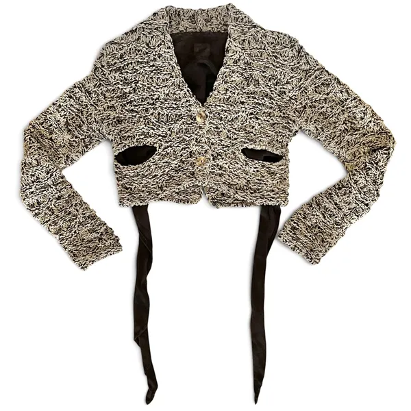 NWT Sarah Pacini Marled Avant Garde Open Knit Cropped Cardigan w/ Attached Scarf - Image 8