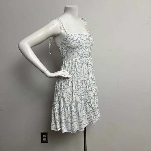 Abercrombie & Fitch Women's Tie Strap Linen-Blend Mini Small Dress Tiered Y2K - Image 3