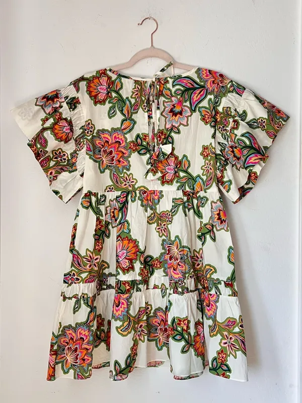 MISA Los Angeles Mabel Green Floral Mini Dress Botanical Print Flutter Sleeve XS - Image 7