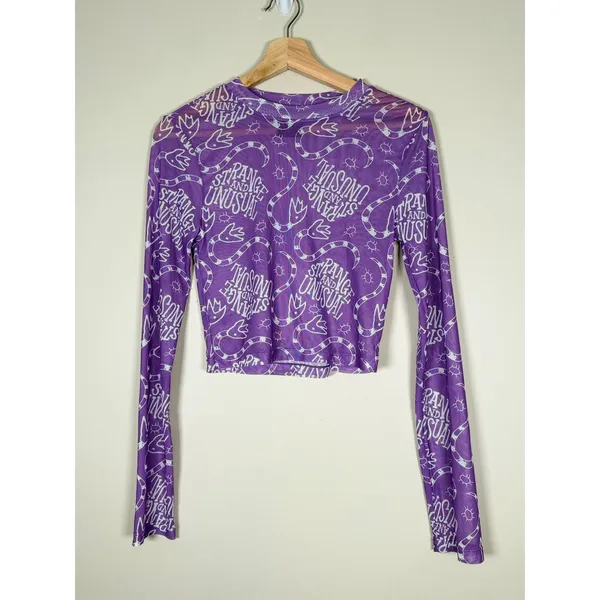 Beetlejuice Strange‎ and Unusual Purple Mesh Long Sleeve Crop Top Sandworm Small - Image 2