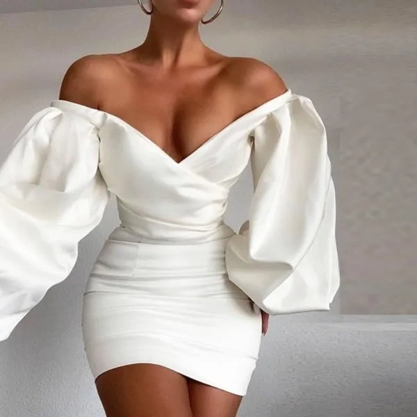 HOUSE OF CB Carlyn Ivory Satin Balloon Sleeve‎ Mini Dress XS NWOT - Image 4