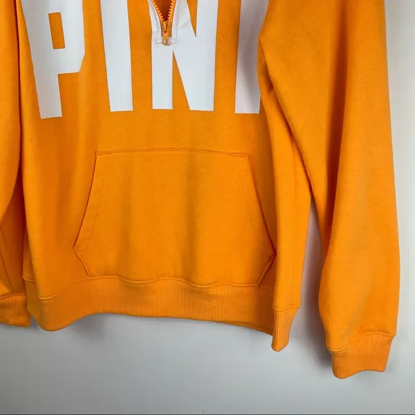 PINK Victoria’s Secret Orange Spellout Quarter Zip Sweatshirt Sz Medium - Image 5