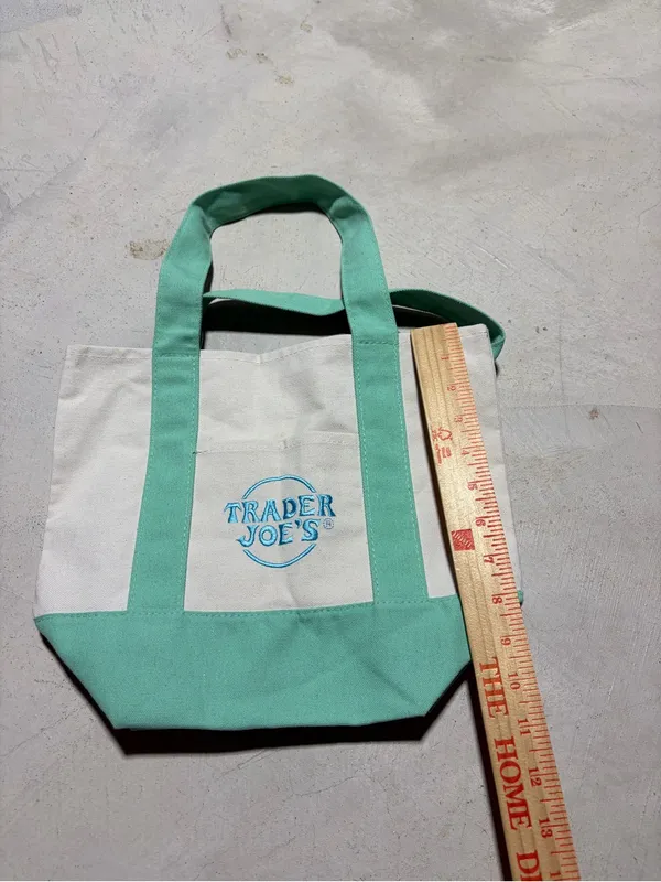 Trader Joe’s mini pastel Mint & White Canvas Tote Bag - Image 4