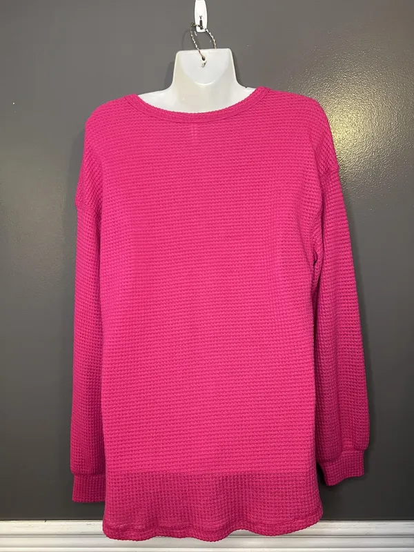 Dokotoo Sweater Womens Medium Pink Waffle Knit Long Sleeve Pocket Pullover - Image 5