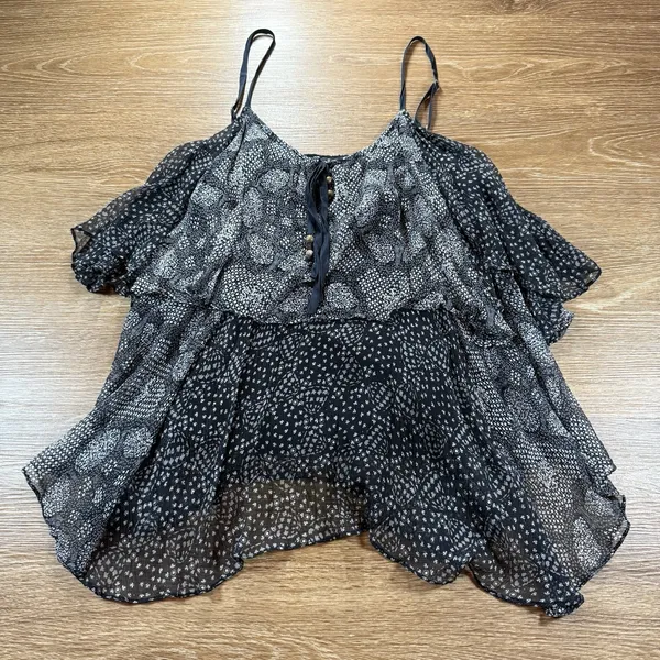 Ella Moss Women's M Silk Ruffle Tank Top Black Sheer Boho Layered Blouse - Image 2