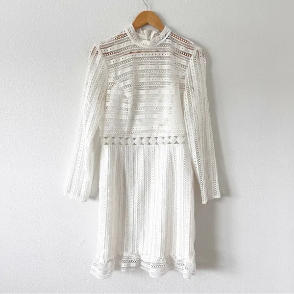 Bardot Vivian White Lace Long Sleeve Wedding Bridal Shower Cocktail Mini Dress - Image 2