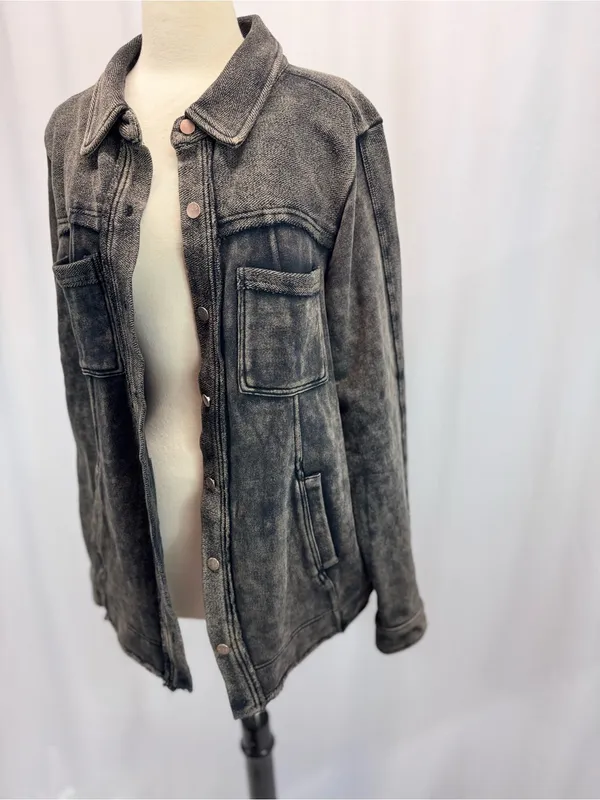 Washed Black Shacket Jacket M Womens Edgy Grunge Western Urban Casual Festival - Image 4