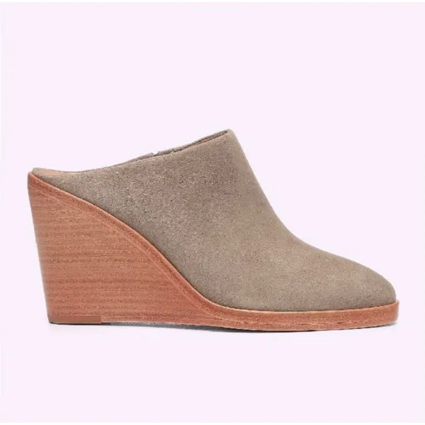 Joie Suede Wedge Mules Womens 38 Tan Wood Heel‎ Slip On Excellent Boho Casual - Image 3