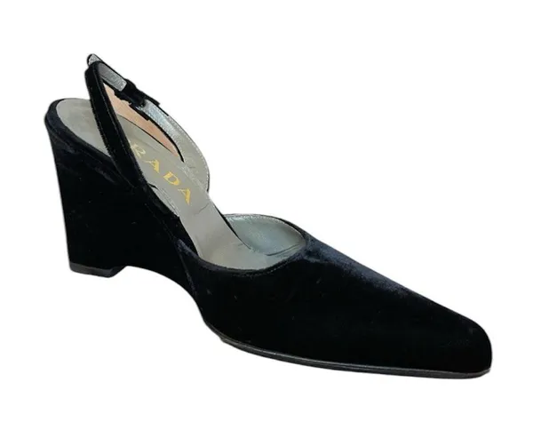 Prada Black velvet Slingback wedge Heels - Image 5