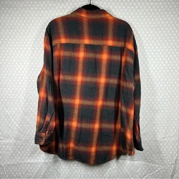 Old Navy Orange Brown Plaid Boyfriend Flannel Top - Image 5