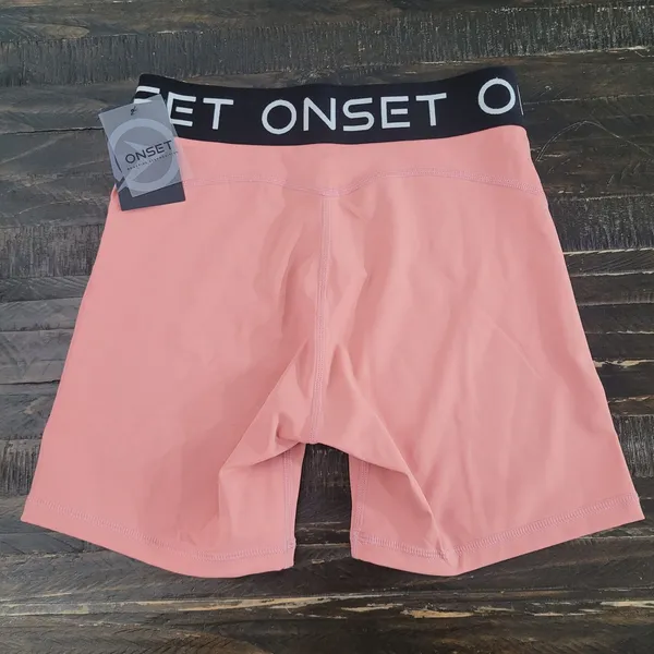 ONSET Women's Pink Athletic Shorts Black Logo Waistband Activewear Medium - Image 2