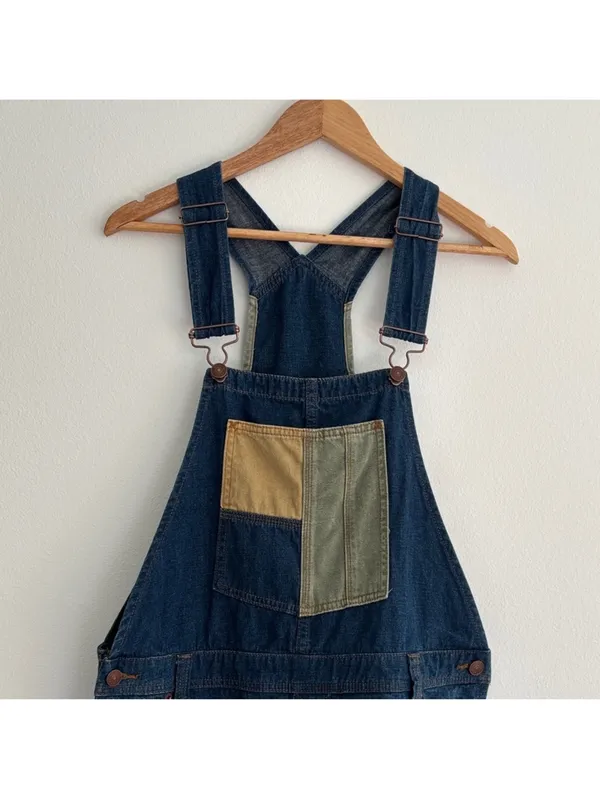 $128 We the Free Free people Carpenter Patched Dungarees jean overalls S - Image 5