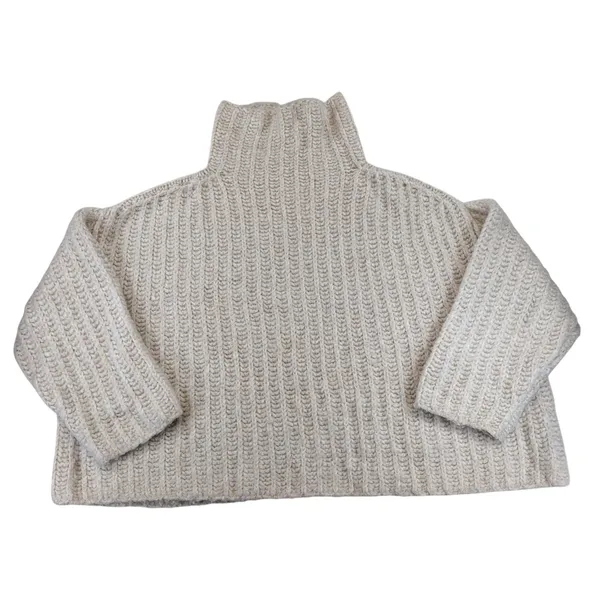 Free People Fluffy Fox Chunky Ribbed Mock Neck Sweater Cream Small OB848217‎ - Image 2