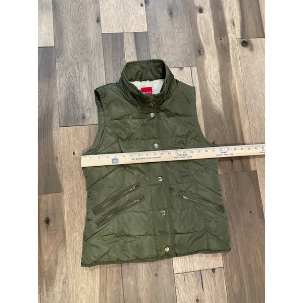GUESS Sherpa Lined Puffer Vest Olive Green Size S Cozy Warm Casual - Image 7