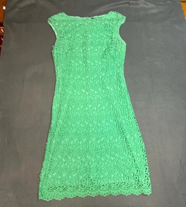 Lauren Ralph Lauren Green Floral Lace Sheath Dress Size 12 - Image 3