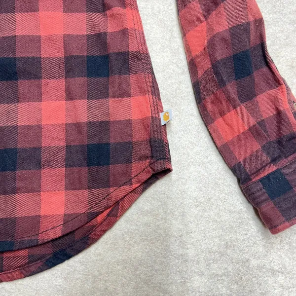 Carhartt Plaid Lightweight‎ Flannel Rust Black Workwear Utility EUC Sz XS Casual - Image 2