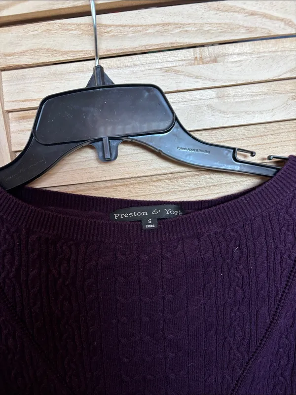 FINAL MARKDOWN Preston & York Plum Cable-Knit Short Sleeve Scoop Sweater Small - Image 3