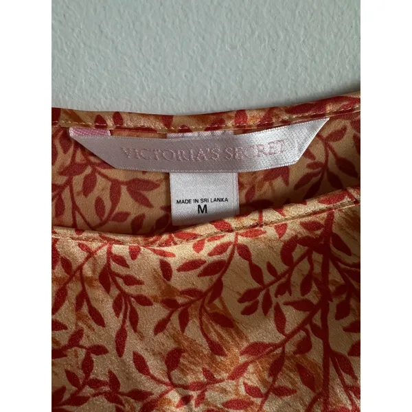 Victorias Secret Satin Tank Top Orange Red Leaf Print Scoop Neck Camisole Medium - Image 3