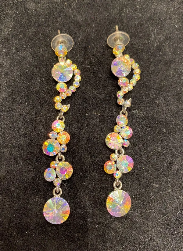AB Stone Long Earrings Silver - Image 2