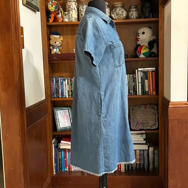 Madewell Chambray Frayed Hem Button Down Shirt Dress - Image 7