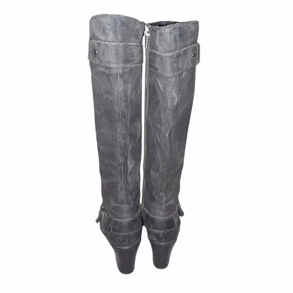 Born Black Distressed Nubuck Leather Tall Heeled Riding Boots 38 7 - Image 4