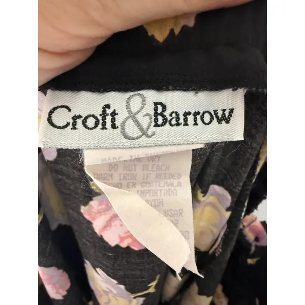 Croft & Barrow Vintage Floral Rose Midi Skirt Black Rayon Button Side Small - Image 4