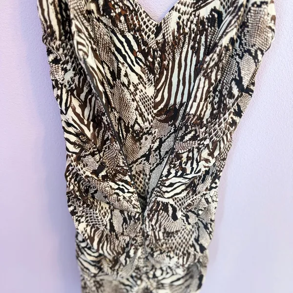 Aritzia Wilfred Veda Mini Dress Animal Print Brown Cream Ruched Cocktail‎ Size 2 - Image 4
