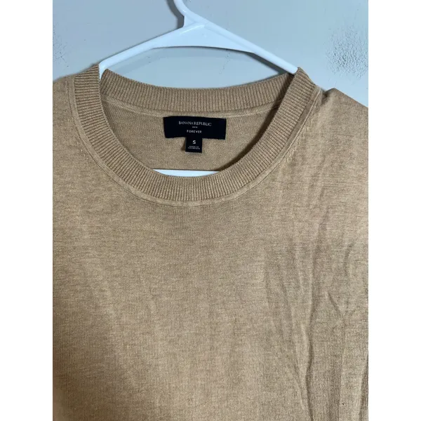 Banana Republic Forever Short Sleeve‎ Sweater Tan Beige Cotton Rayon Small - Image 3