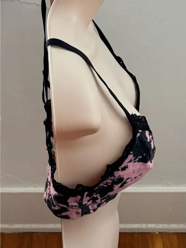 Jenni Intimates Pink & Black Lace trim Bralette, size S boho adjustable strap - Image 3